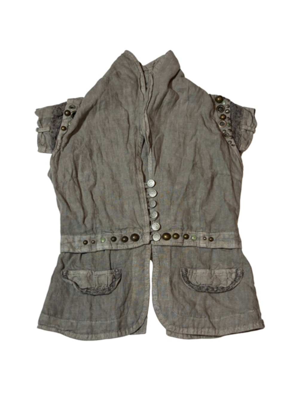 Angels Never Die Studded Linen Vest XS Boho Festival Grunge Avant Garde